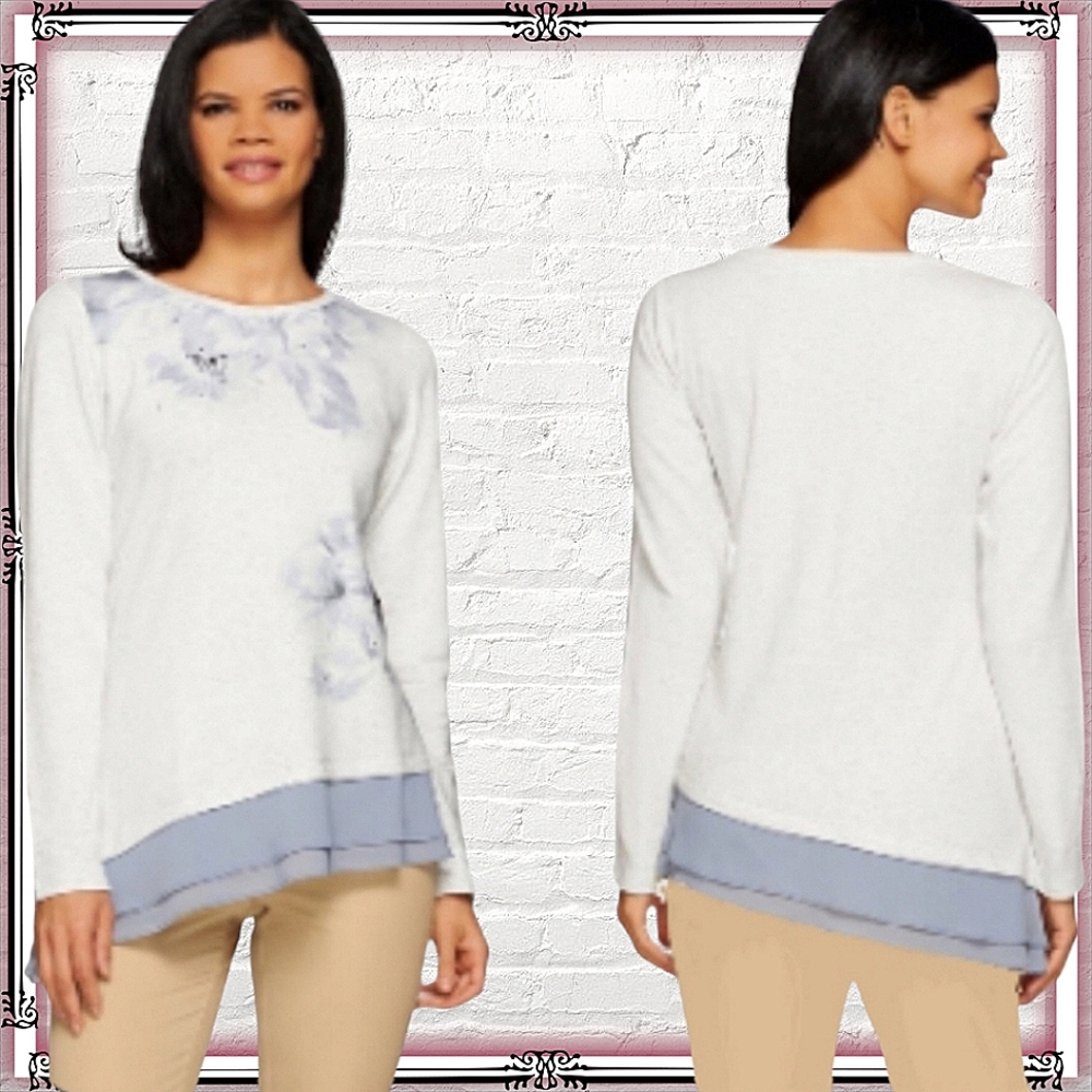 2 Logo Lounge Layered Floral Crew Neck Sweatshirts Size Sm